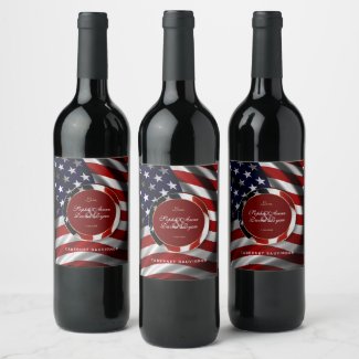 Modern Patriotic Elegant USA Flag Gold Wedding Wine Label
