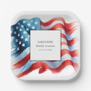 Modern Patriotic Family Reunion Paper Plates