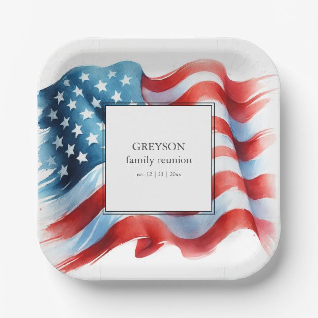 Modern Patriotic Family Reunion  Paper Plates (Front)