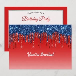 Modern Patriotic Glitter Drip  Birthday Invitation