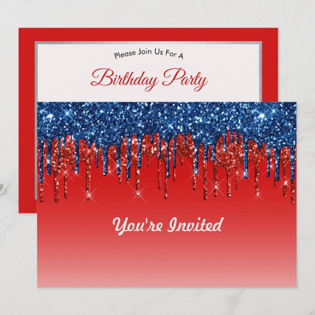Modern Patriotic Glitter Drip  Birthday Invitation (Front/Back)