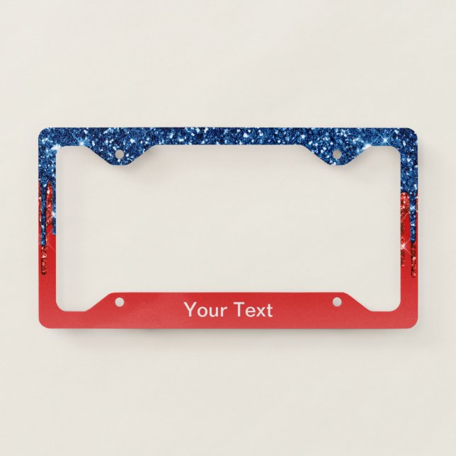 Modern Patriotic Glitter Drip  License Plate Frame (Front)