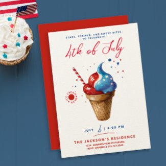 Modern Patriotic Ice Cream US Flag RedWatercolor