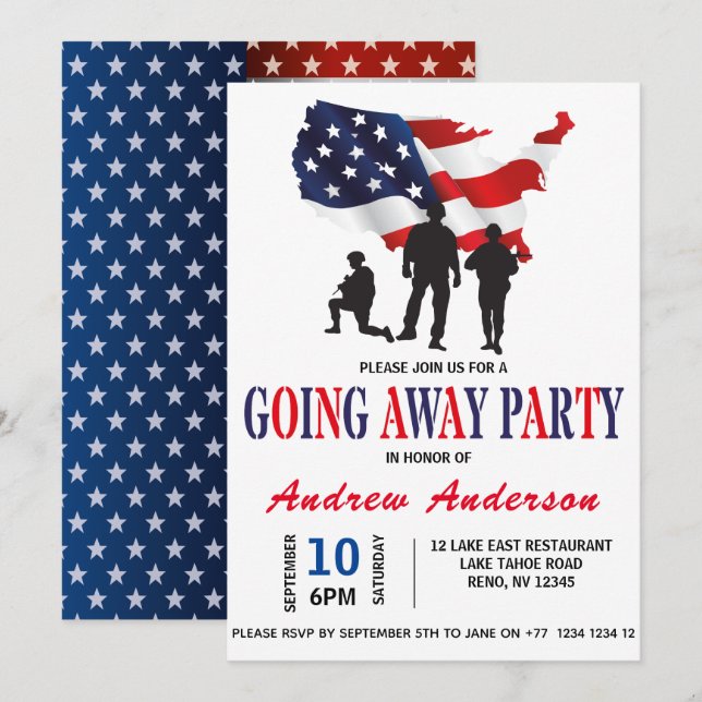 Modern Patriotic Military Going Away Party Invitation (Front/Back)