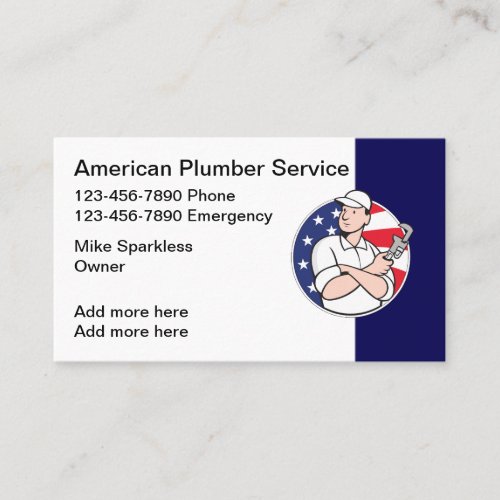 Modern Patriotic Plumber Business Cards