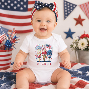 Modern Patriotic Popsicle Personalized Baby Bodysuit