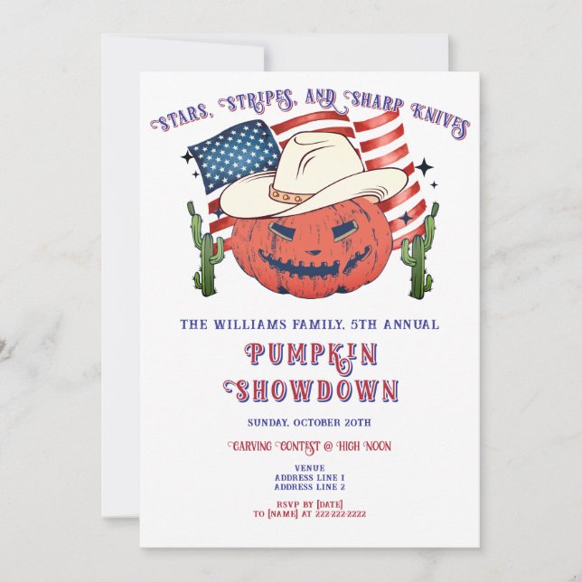 Modern Patriotic Pumpkin Showdown Halloween Invitation (Front)