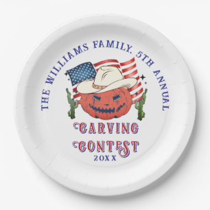 Modern Patriotic Pumpkin Showdown Halloween Paper Plates