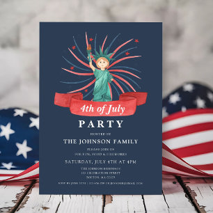 Modern Patriotic Red White And Blue 4th of July Invitation