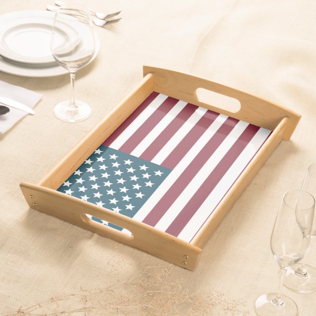 Modern Patriotic Red White and Blue American Flag Serving Tray (Front)