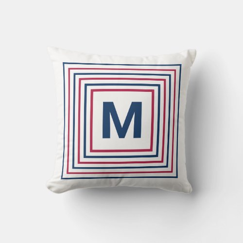 Modern Patriotic Red White and Blue Monogrammed Throw Pillow