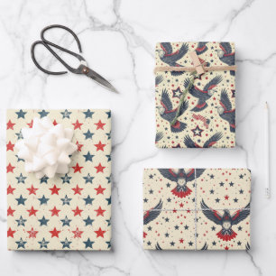 Modern Patriotic Red White Blue Rustic Gift Wrap
