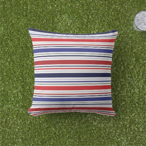 Modern Patriotic Red White Blue Stripes Outdoor Pillow