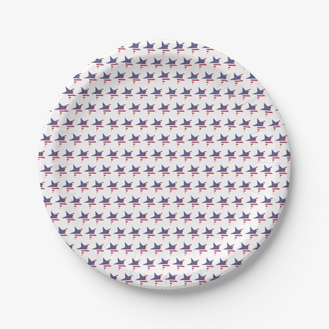 Modern Patriotic Stars and Stripes Red White Blue Paper Plates (Front)