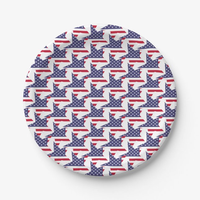 Modern Patriotic Stars and Stripes Red White Blue Paper Plates (Front)