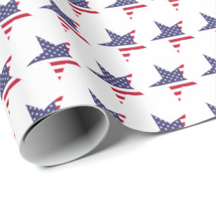 Modern Patriotic Stars and Stripes Red White Blue Wrapping Paper