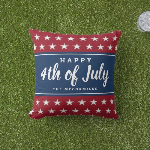 Modern Patriotic Stars Stripes July 4th Monogram  Outdoor Pillow