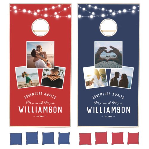 Modern Patriotic Summer Wedding Cool Photo Collage Cornhole Set