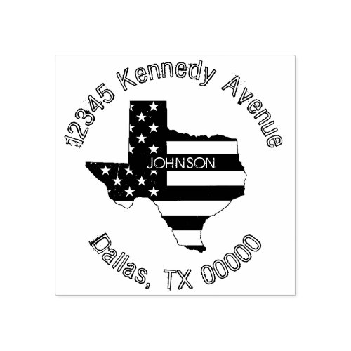 Modern Patriotic Texas Flag Family Return Address Rubber Stamp