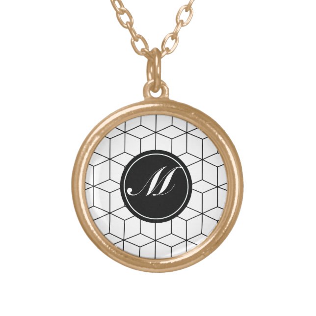 Modern Pattern and Monogram Gold Plated Necklace (Front)