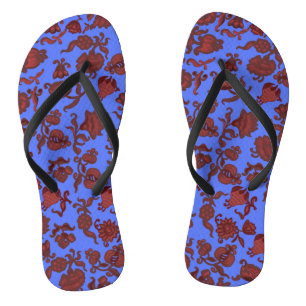 Modern Pattern Blue Pink Red Painted Damascus Flip Flops