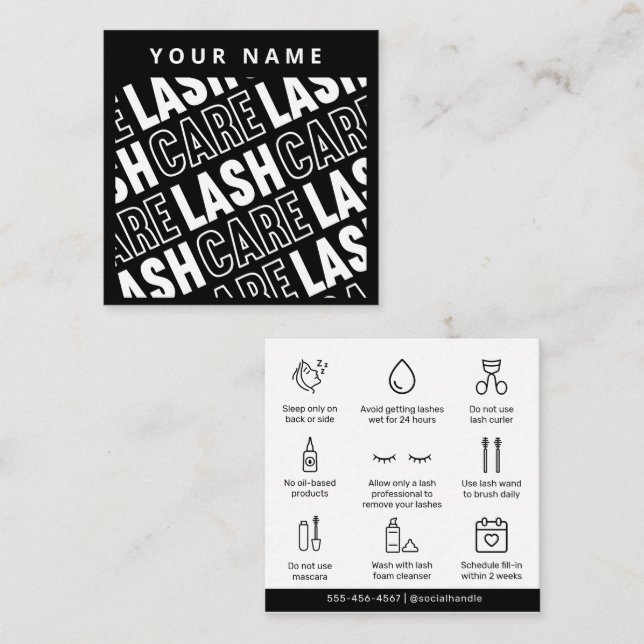 Modern Pattern Eyelash Extensions Lash Aftercare  Square Business Card (Front/Back)