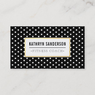 MODERN PATTERN gold logo polka dot  black white Business Card