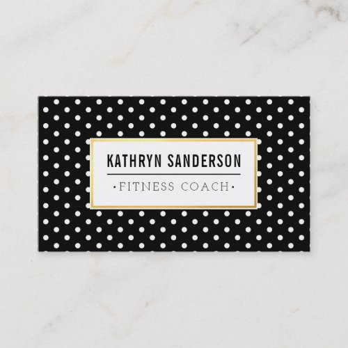 MODERN PATTERN gold logo polka dot  black white Business Card