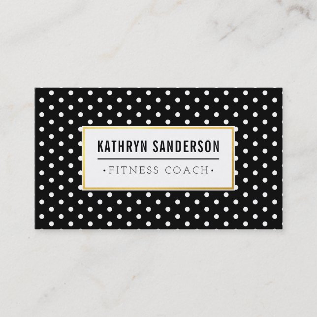 MODERN PATTERN gold logo polka dot  black white Business Card (Front)