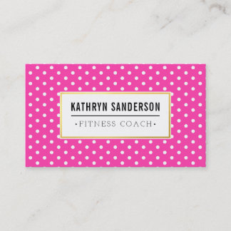 MODERN PATTERN gold logo polka dot hot pink white Business Card