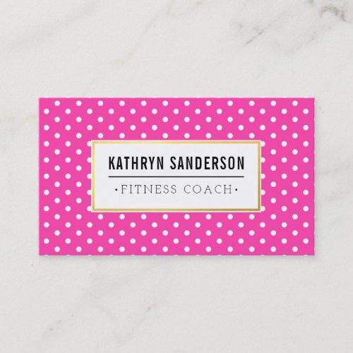 MODERN PATTERN gold logo polka dot hot pink white Business Card