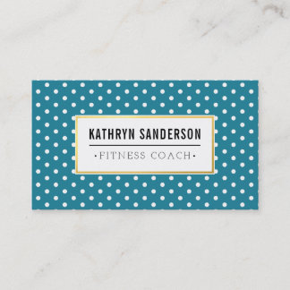 MODERN PATTERN gold logo polka dot teal blue white Business Card