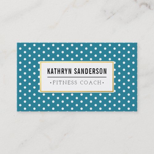 MODERN PATTERN gold logo polka dot teal blue white Business Card