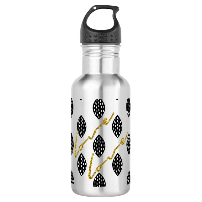 Modern pattern gold love elegant script stainless steel water bottle (Front)