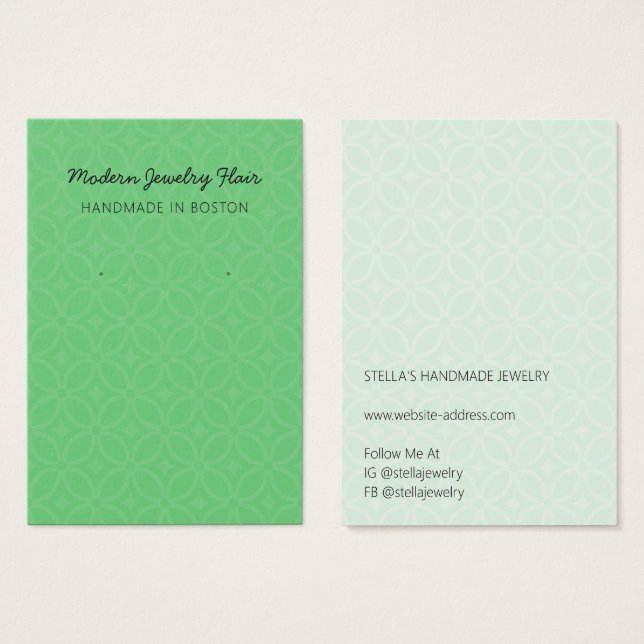 Modern Pattern Green Earring Display Card (Front & Back)