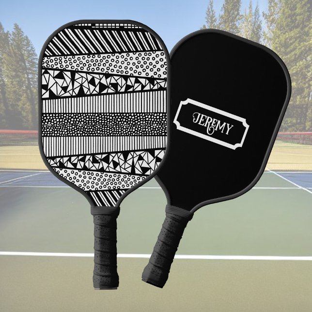 Modern pattern in black and white, personalizable  pickleball paddle (Creator Uploaded)