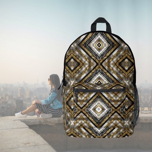 Modern pattern in silver gold and black monogram printed backpack