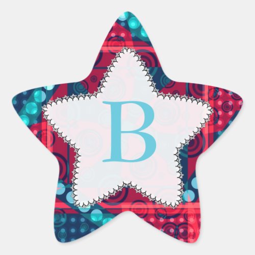 Modern Pattern Monogram Blue Red Star Sticker