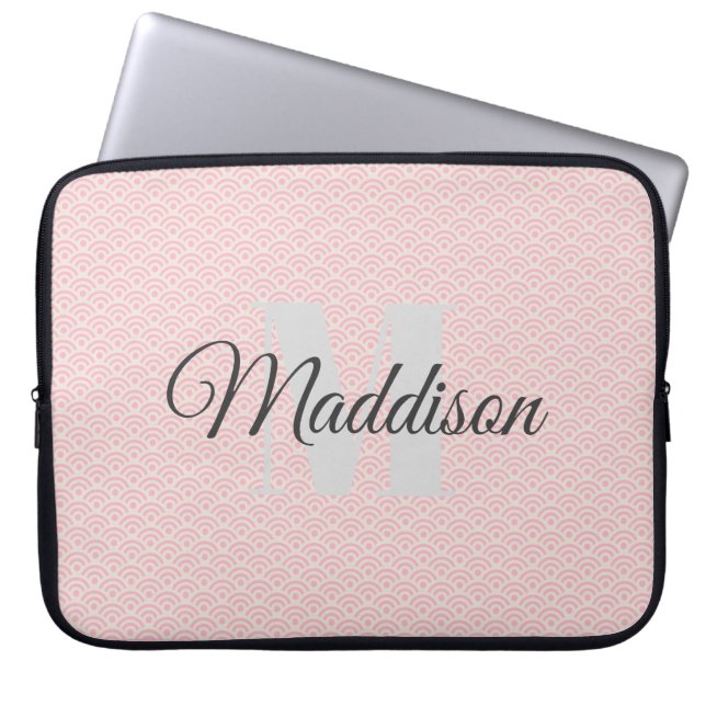 Modern Pattern Monogram Your Name Pink Personalise Laptop Sleeve (Front)