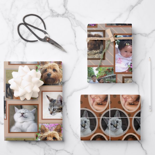 Modern Pattern Neutrals Any Occasion 9 Photo Wrapping Paper Sheets (Front)