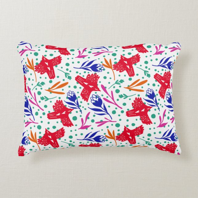 Modern pattern of birds and flowers accent pillow (Front)