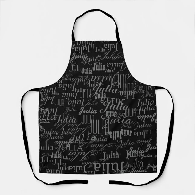 modern pattern of names on black apron (Front)