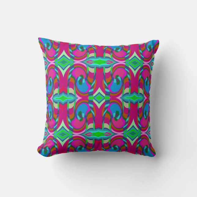 Modern Pattern  on Cranberry/Blue/Green Throw Pillow (Front)