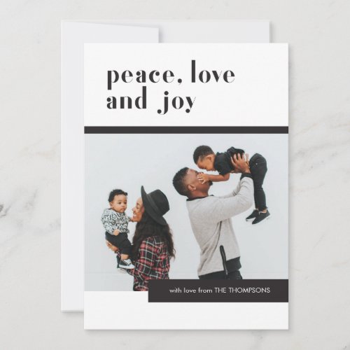 Modern Pattern Peace Love Joy Family Photo Holiday Card
