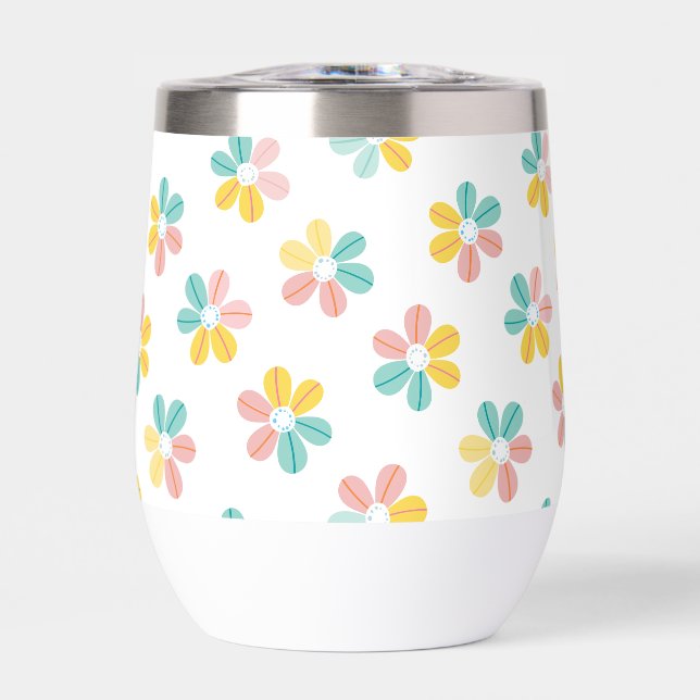 MODERN PATTERN pretty daisy flowers pastel Thermal Wine Tumbler (Front)