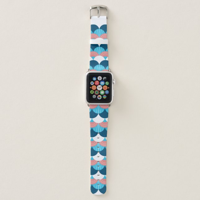 MODERN PATTERN pretty scallop aqua coral navy blue Apple Watch Band (Front)
