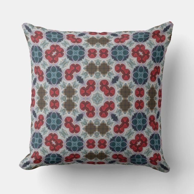 Modern Pattern Red, Blue, Green on Gray  Throw Pillow (Front)