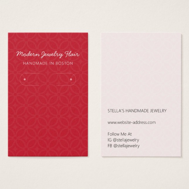 Modern Pattern Red Hoop Earring Display Card (Front & Back)