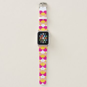 Modern Pattern Scallop Pink Coral Yellow Tropical Apple Watch Band by simplysweetPAPERIE at Zazzle