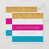 MODERN PATTERN stripe bright colorful gold glitter Square Business Card (Front/Back)